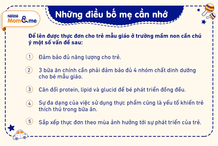 Cần chú ý xây dựng thực đơn cho trẻ mẫu giáo đúng cách để đáp ứng nhu cầu năng lượng và sắp xếp khẩu phần ăn hợp lý đa dạng