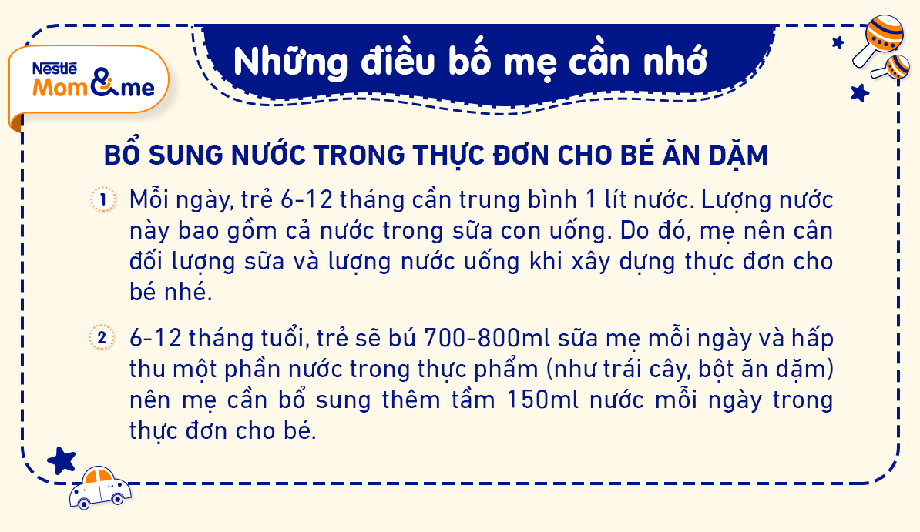 Những lưu ý khi bổ sung nước trong thực đơn ăn dặm cho bé