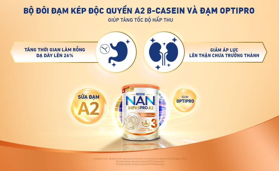 NAN Infinipro A2 (Bước 3) là công thức dinh dưỡng đầy đủ và cân đối giúp trẻ phát triển toàn diện, khỏe mạnh dài lâu