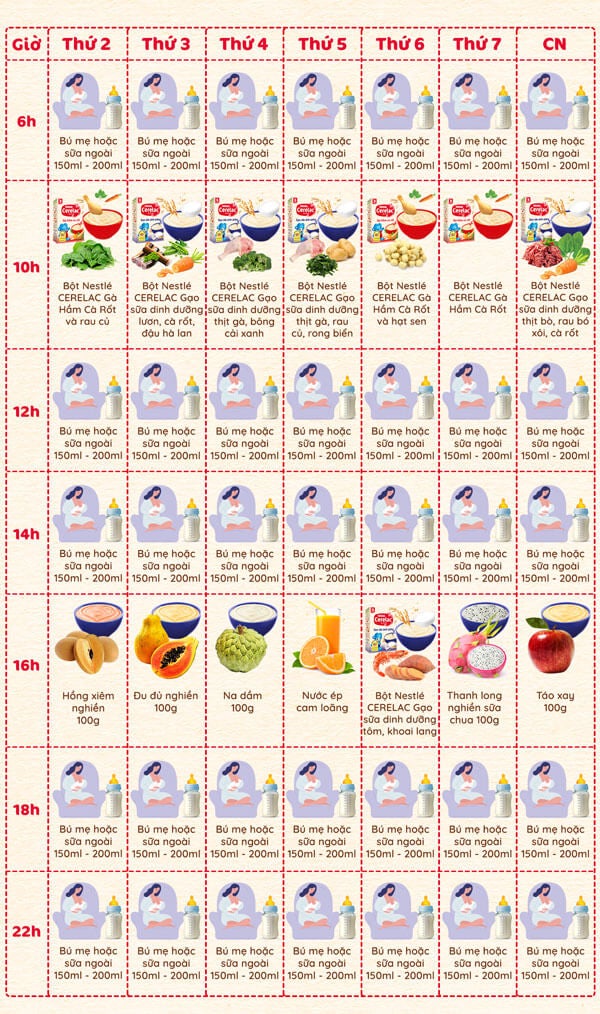 Thực đơn cho bé 6 tháng - 7 tháng tuổi