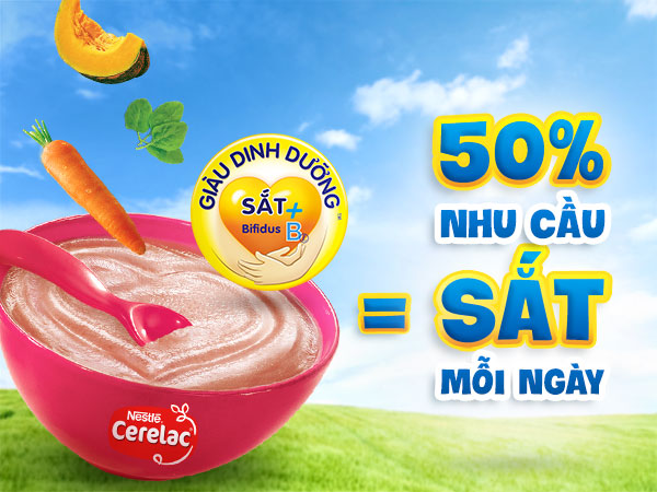 Bột ăn dặm Nestlé CERELAC bổ sung đến 50% nhu cầu sắt mỗi ngày