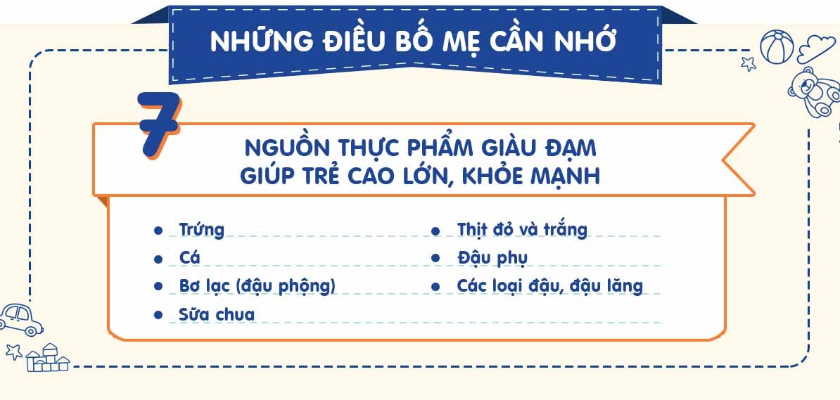 Hình minh họa về những thực phẩm giàu chất đạm cho bé