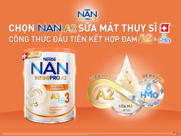 Chọn NAN A2 sữa mát Thụy Sĩ Công thức đầu tiên kết hợp đạm A2 & 5HMO