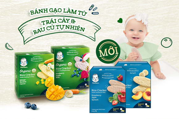 Bánh Gạo Gerber vị Dâu táo Cải bó xôi